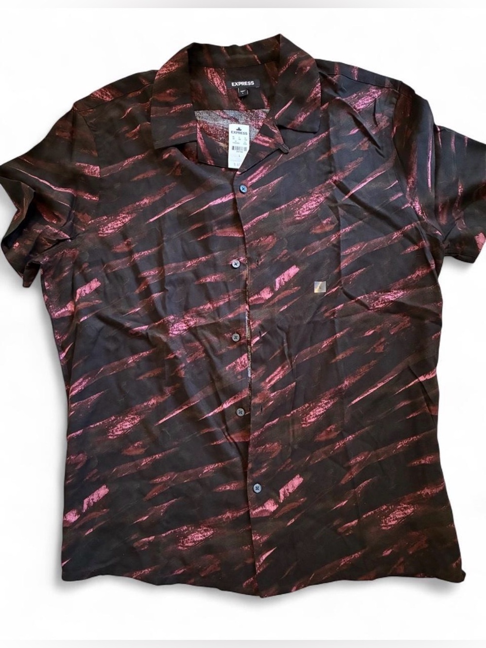 Express Button Down Polo Business Casual NWT Large abstract